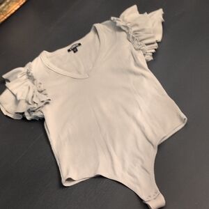 Express Cream Ruffled Fitted Bodysuit